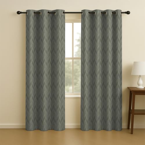 Image of LINENWALAS 100% True Blackout Curtains 8.5 Feet Long - 1 Panel Curtain, Herringbone Embossed Design Complete Light Block, Thermal Insulated & Noise Reducing Room Darkening Curtains (Graphite Grey)