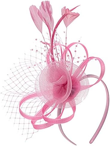 FELIZHOUSE Fascinators for Women Tea Party Hat Birdcage Veil Feather Flower Cocktail Wedding Headband with Clip