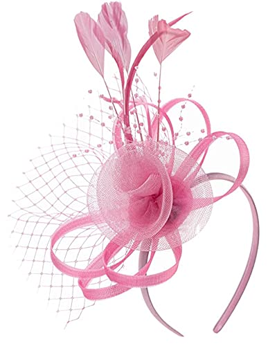 Felizhouse Fascinators For Women Tea Party Hat Birdcage Veil Feather Flower Cocktail Wedding Headband With Clip #TOP4