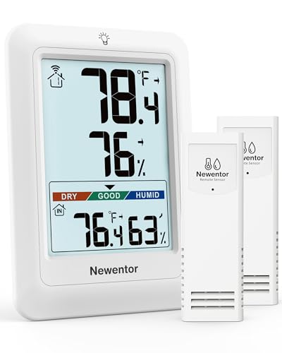 Image of Newentor Indoor Outdoor Thermometer Wireless with 24H /48H /ALL-TIME High Low | Big Number 4 inch Display, Inside Outside Temp & Humidity, Comfort Indicator, Weather Station for House Patio, White, 2 Sensors