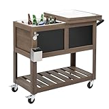 Kshioe Patio Cooler，80 QT Rolling Patio Cooler with Bottle Opener and Shelf，Standing Ice Chest with Blackboard for Gathering and Vending, Taupe Brown