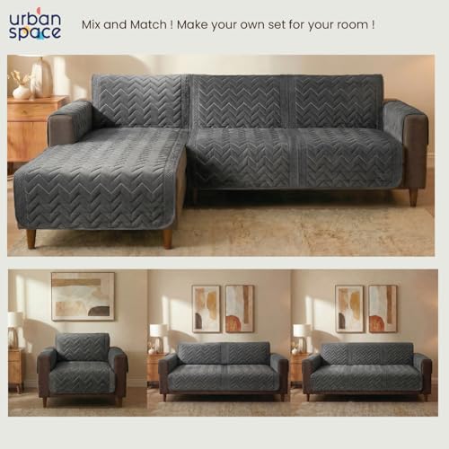 Image of Urban Space Velvet Embroidery Quilted Sofa Cover mat, Premium 3 Seater Non-Slip Sofa slipcover, Easy Care & Machine Washable, Seat Runner for Couch for Living Space (3 Seater - Zig zag - Grey)