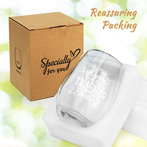 Futtumy Teacher Gift For Women, Teacher Appreciation Gift Thank You Gift Christmas Gift For Teachers, The Influence Of A Great Teacher Is Never Erased Stemless Wine Glass For Appreciation Week, 17Oz #TOP5