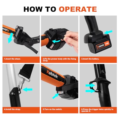 Cordless Electric Secateurs 40MM with Pole, Kebtek Professional Pruning Shears Battery Powered 21V Brushless Motor 2Pack 2AH Rechargeable Lithium Battery-LCD Display Screen (KT940 Pruner+Pole Set) - Image 8