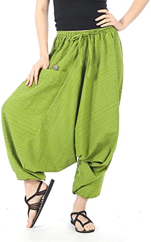 Image of Whitewhale Mens Women Cotton Stripe Aladdin Loose Baggy Boho Hippie Harem Pants