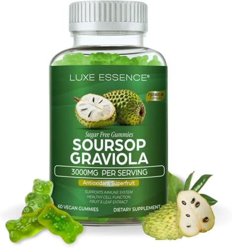 Soursop Graviola Gummies 3000 mg | From Soursop Leaves & Fruit Extract | Sugar-Free, Vegan & Gluten-Free | Natural Apple Flavour | 60 Count