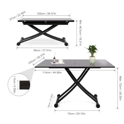 JEFFORDOUTLET Height Adjustable Coffee Table, Modern Expandable Dining Table,Save Space Table for Living Room,Dining room - Image 3