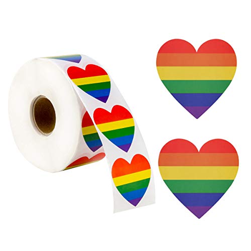 1000 Count Gay Pride Stickers LGBT Rainbow Color Heart Shaped Stickers Roll for Gifts, Crafts, Envelope Sealing and Lesbian Gay Group Activities, 1.5 x 1.5 in