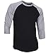 Men's Plain Athletic 3/4 Sleeve Baseball Sports T-Shirt Raglan Shirt S-XL Team Jersey Black Gray L
