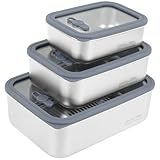 Fiambrera de acero inoxidable, 3 unidades, 650 ml, 1300 ml, 2300 ml, con tapa de cristal sellada, para alimentos, con válvula de desgasificación de silicona, para camping, picnics, almuerzo, oficina