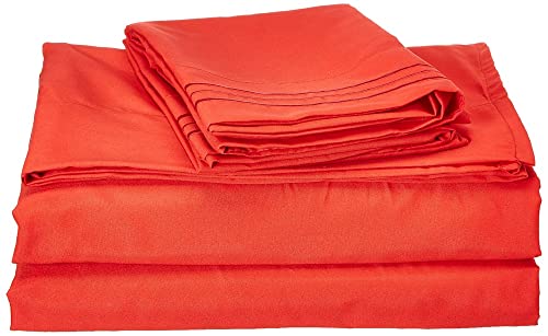 Elegant Comfort 1500 Thread Count - Wrinkle Resistant - Egyptian Quality Ultra Soft Luxurious 4 pcs Bed Sheet Set, Deep Pocket Up to 16" - Many Size and Colors, California King, Red