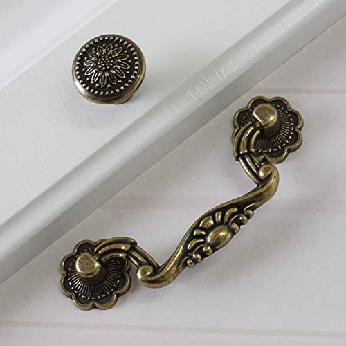 Lbfeel 3" 3.75" Antique Bronze Sun Flower Cabinet Handle Vintage Furniture Drop Bail 76 96Mm (Knob) #TOP2