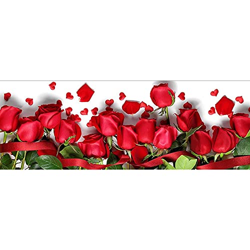 Peinture diamant fleurs rouges grand format 80x180cm