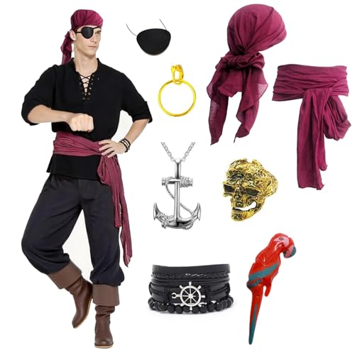 Fuxidaar Pirate Costume Accessories Women Men,Pirate Bandana, Renaissance Captain Costume, for Halloween, Fancy Dress Parties