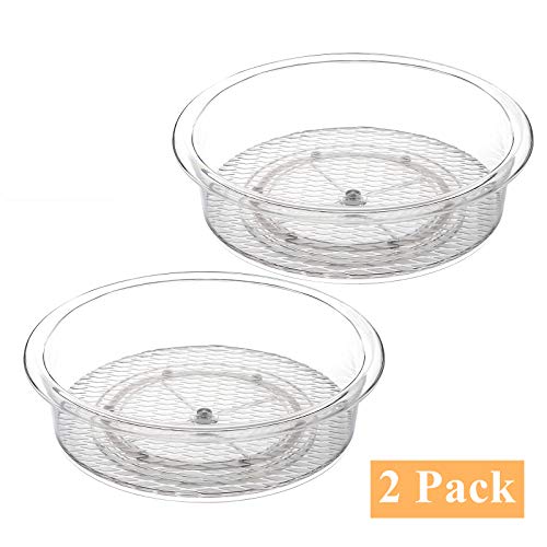 Yopay 2 Pack Plastic Lazy Susan Turntable Food Storage Container, 10 Inch Clear Rotating Turntable Organizer For Spices, Condiments, Cosmetics, Nail Polish, Shaving Kit, Hair Spray, Cabinet #TOP4