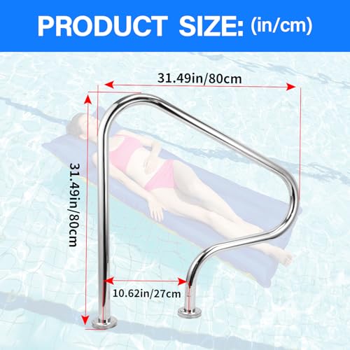 JENLER - Stainless Steel Pool Handrail - 304 Stainless Steel Pool Rail | Expansion Screws Included | 330lbs Load Capacity | 31.5x31.5inch | 800x800MM | for In-ground Pools | No pre embedding Required by JENLER - Image 2