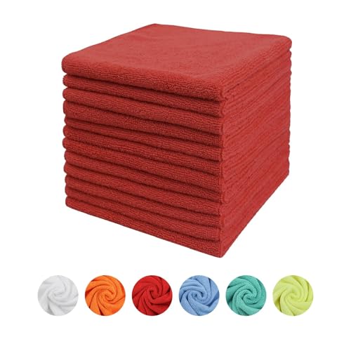 Tricol Clean Microfiber Cleaning Cloth, 16in*16in, 12 Pack Ultra-Thick Cleaning Rags, Super Absorbent, Lint Free & Streak Free Cleaning Towels for Car, House, Kitchen, Office
