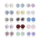 coadipress 15 Pairs Assorted Colors Resin Flower Stud Earrings Set for Women Glitter Rose Flower Shaped Stainless Steel Post Hypoallergenic Ear Stud Vivid Color Earrings (Muticolor)