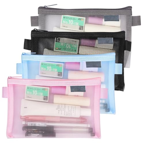 4Pcs Zipper Mesh Pencil Case Storage Bags,Nylon Pencil Storage Pouch
