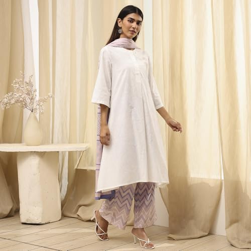 Image of BIBA Women Cotton Straight Printed Suit Set
