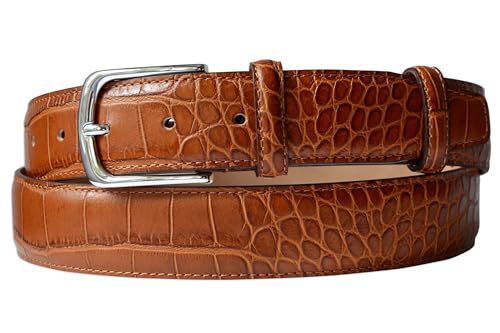 Image of Men's Italian Crocodile Embossed Leather Belt | Genuine Italian leather. Refined crocodile embossed texture. 35mm (1.38 inch) dress width. Handmade in Italy. Gift boxed.