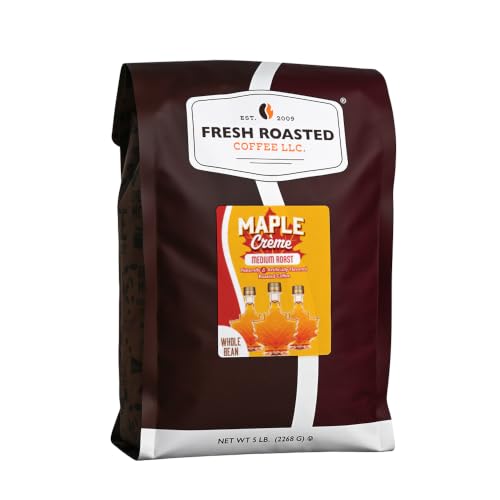 Fresh Roasted Coffee, Maple Crème Flavored Whole Bean Coffee, Medium Roast, Kosher, 5 lb (80 oz)
