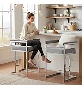 LukeAlon Slivery Base Velvet Counter Stools Set of 2, Upholstered 26" Seat Height Modern Low Bars...