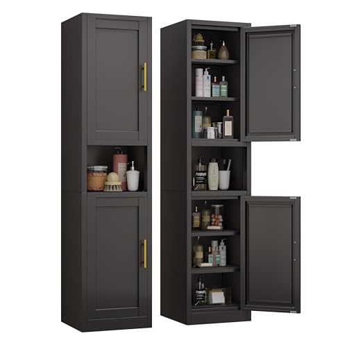 Image of pozdeg 67 inch Tall Narrow Storage Cabinet Metal Bathroom Cabinet with 4 Adjustable Shelves, Freestanding Pantry Cupboard for Kitchen, Dining Room, Living Room Bathroom and Home Office (Black)