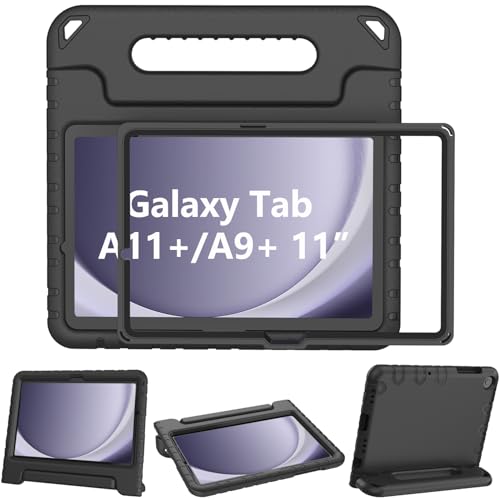 LTROP Shockproof Lightweight Convertible Handle Stand Case for Samsung Galaxy Tab A11 Plus 2025 / A9 Plus 11 Inch 2023 with Built-in Screen Protector, Galaxy Tab A11+ / A9+ Case for Kids, Black