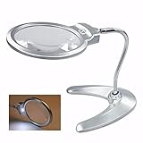 Magnifying Glass with Light and Stand, 2X 5X Lighted Magnifier Hands Free Folding Design with 2 LED Lamp, Magnifying Glasses for Close Work, Reading, Hobbies, Crafts, Workbench