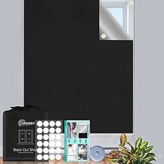 300x145cm Temporary Blackout Blinds | 100% Blackout Material for Any Window Cut to Size | 24 Adhesive Tapes | Easy to Stick on Blinds for Windows | Portable Use for Travel and Bedroom