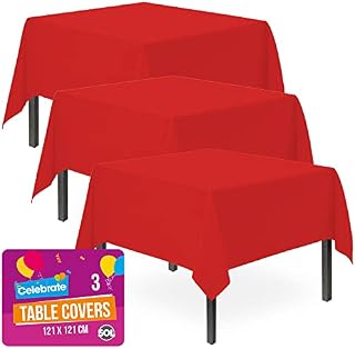3pk Red Table Cover | 121 x 121cm Red Table Cloth Party Disposable | Red Plastic Table Cloth Party | Red Disposable Table Cloth Red Table Cloths Party Red Tablecloths | Red Cloth Red Tablecloth