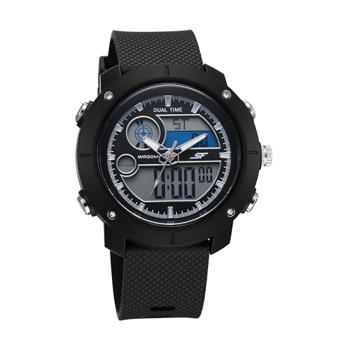 Image of SF Zest Quartz Analog Digital Dial Black Polyurethane Strap Watch for Men-77131PP01W