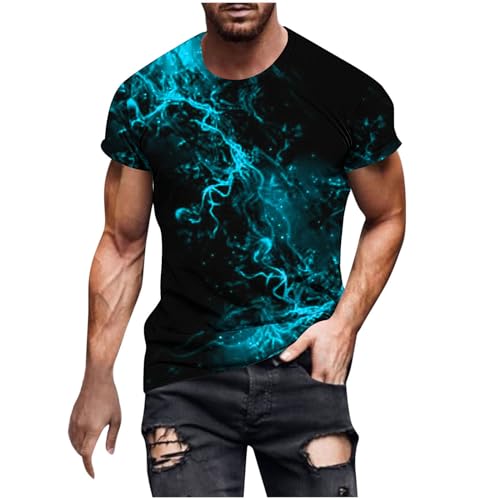 Camiseta de Manga Corta Hombre impresión Flame Moda Camisa Original Verano Casual T-Shirt Cuello Redondo Fiesta Basic Deportivos Tops tee Talla Grande Slim Fit