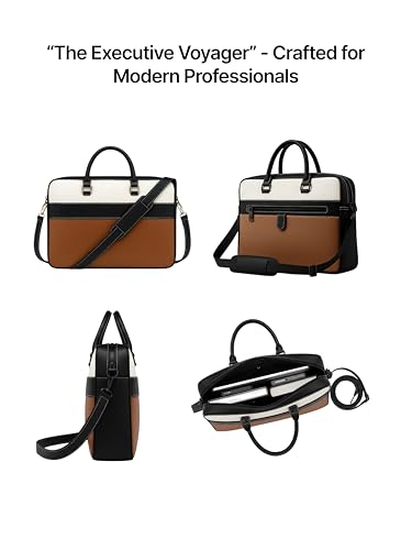 Image of Vegan Leather Laptop Messenger Bag for Men & Women | 15.6 Inch Office Shoulder Bag with Padded Laptop Compartment Multi-Pocket Travel Satchel Adjustable Strap Business Bag | Alls