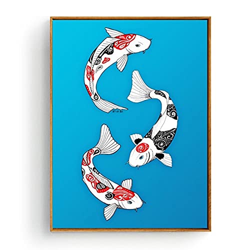 Impression sur toile carpe koi aquarelle grand format 70x100 cm salon moderne