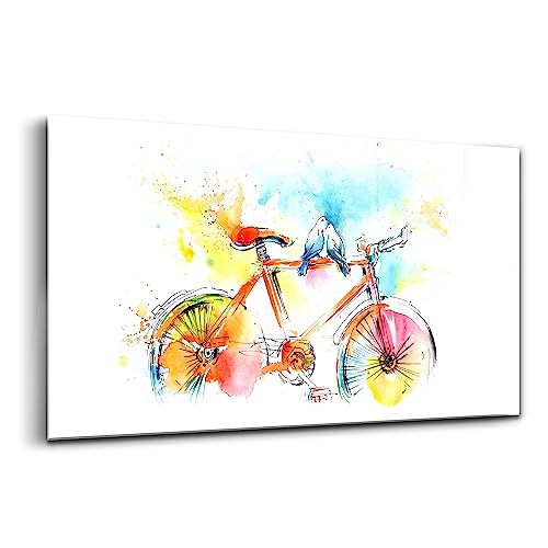 Peinture sur verre durable 100x50cm Wallfluent avec un vélo peint pour décoration murale