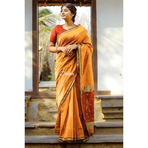 Image of Original Maheswari Cotton Silk Saree for Women | Kanjivaram Pure Silk Cotton Sari with Blouse | Zari Work | Tassels | Handloom Weave