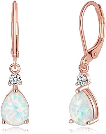 CiNily Rose Gold Plated Teardrop Opal Dangle Earrings for Women Girls Leverback Drop Gemstone Earrings