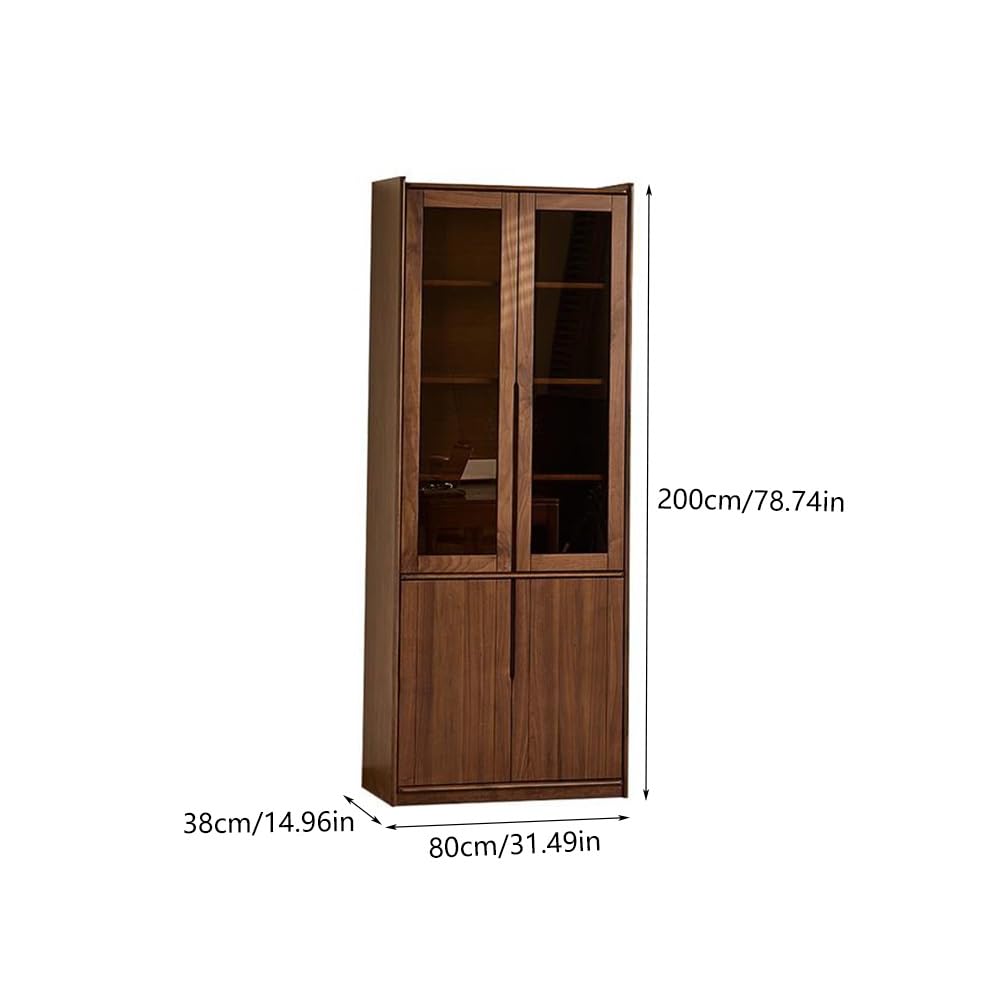 Gabinete de Bar de Vinos Industrial Vitrina de 200cm Altura Madera Maciza, Mueble Almacén Nogal-Cristal para Estudio, Dormitorio y Salón