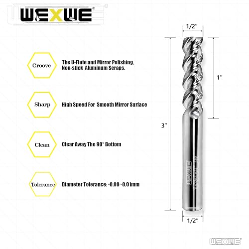 Image of Tools High Finishing Carbide End Mill for Aluminum or Copper Cutting, U-Type Design Square Milling Cutter, 3 Flute Mill Bits Sets 1 /2 Shank (1 /2-3 inch 1PCS)