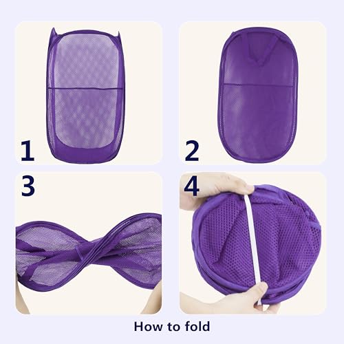 Image of Pop Up Laundry Hamper, Mesh Laundry Basket Collapsible, Foldable Hamper for Travel and Storage (Purple)