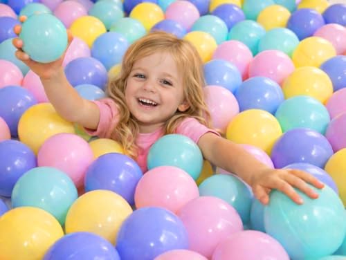 Image of Amazon Brand - Jam & Honey | 100 Multicolour Plastic Balls for Kids (6cm)| Fun Balls | Exercise & Fitness Non-Toxic, Soft and Safe | for Kids 12 Months + | Multicolor