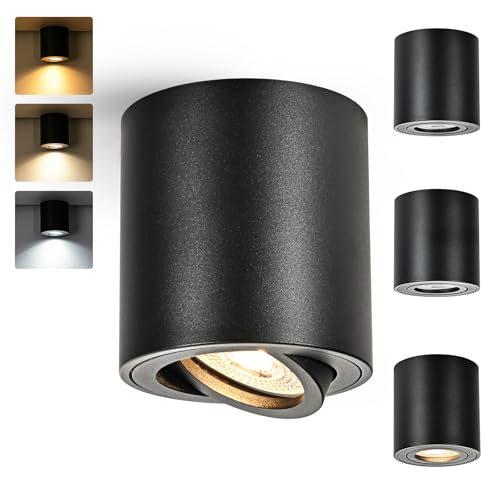Gleonlux Focos LED Interior Techo Negro, Foco Techo Orientable 5W GU10 3000K Cálido/ 4000K Natural/ 6000K Frio, Focos Superficie Aluminio, Aplique Techo 230V, Downlight LED Superficie Ø80x84mm Pack 4