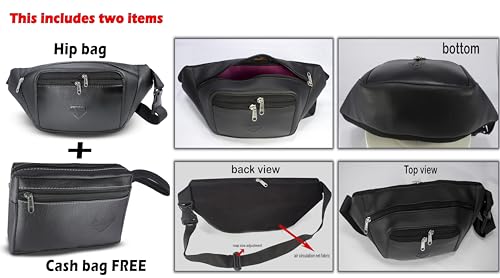 Image of Waist Bag + Multipurpose Bag Combo for Men & Women and | Faux Leather Material | Water Resistant Waist Pouch for Travel & Daily Use | Adjustable Belt with Zip Compartments - Asroy (Latest)