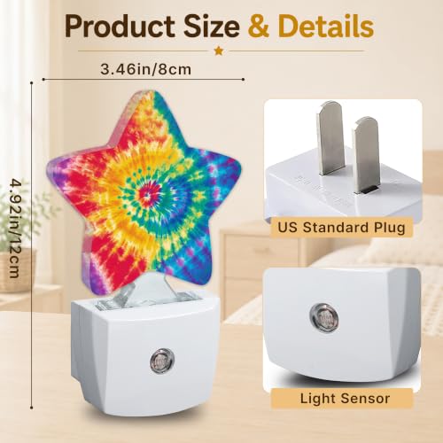 Image of Colorful Tie-dye Star Night Light Plug in, Soft Glow Night Light for Kids Bedroom Nursery, Gentle Warm Light for Sleep, Compact Lamp for Hallway Bathroom