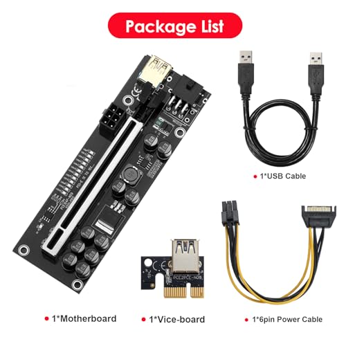 YUNKOZAND PCIE Riser 10 Capacitors,GPU Extender Riser Card for Bitcoin Litecoin ETH Ethereum Mining,with 60 cm USB 3.0 Extension Cable & 6PIN SATA Power Cable (V11Pro-1 Pack) - Thumbnail 7