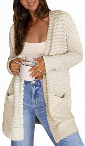 CiCiBird Women Long Cardigan Fuzzy Cardigan Sweater Open Front Knit Outwear Coat with Pocket