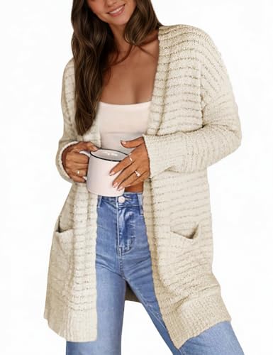 CiCiBird Women Long Cardigan Fuzzy Cardigan Sweater Open Front Knit Outwear Coat with Pocket