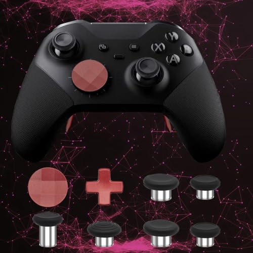 Image of 17 in 1 Red Thumbsticks Replacements Accessories Kit Compatible with Xbox One Elite Series 2 Controller, Red Metal Thumbsticks with 6 Swap Joysticks, 2 D-Pads, 3 Screwdrivers, 4 Paddles, 1 Tool and 1 Bag